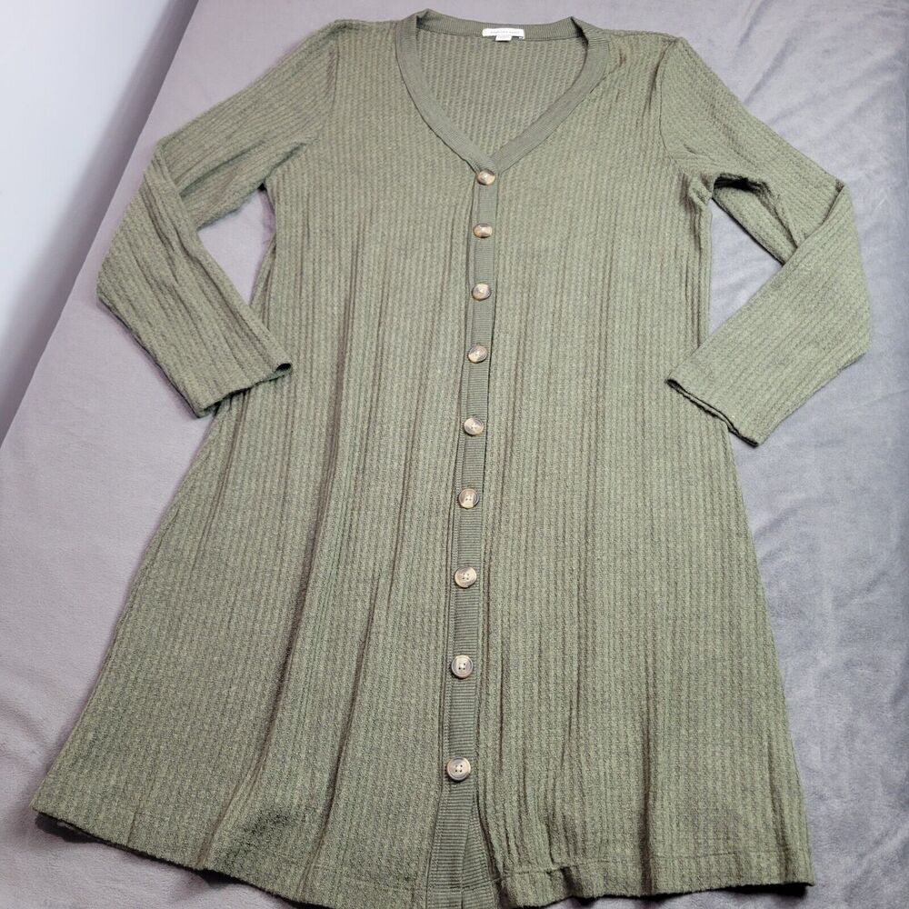 American Eagle Dress Womens XL Green Long Sleeve Waffle Knit Button Front Light